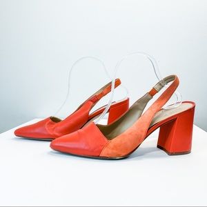 Naturalizer Hannie Slingback Pump Orange Leather and Suede Block Heel Size 8.5W